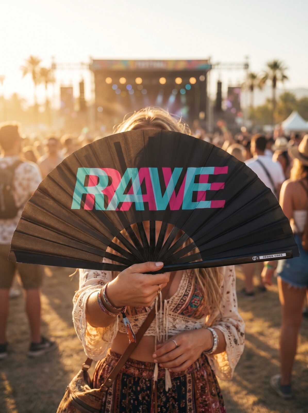 Festival Fan “RAVE” Black Teal-Pink – Techno & Rave Accessory – View 5