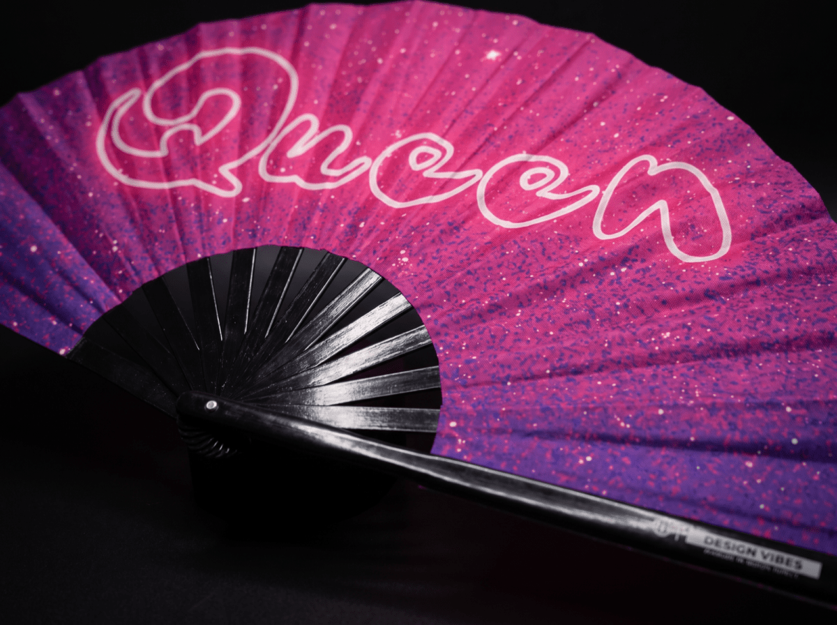 “Queen” Festival Fan—Pink-Purple Galaxy Glitter, Rave & CSD, View 6