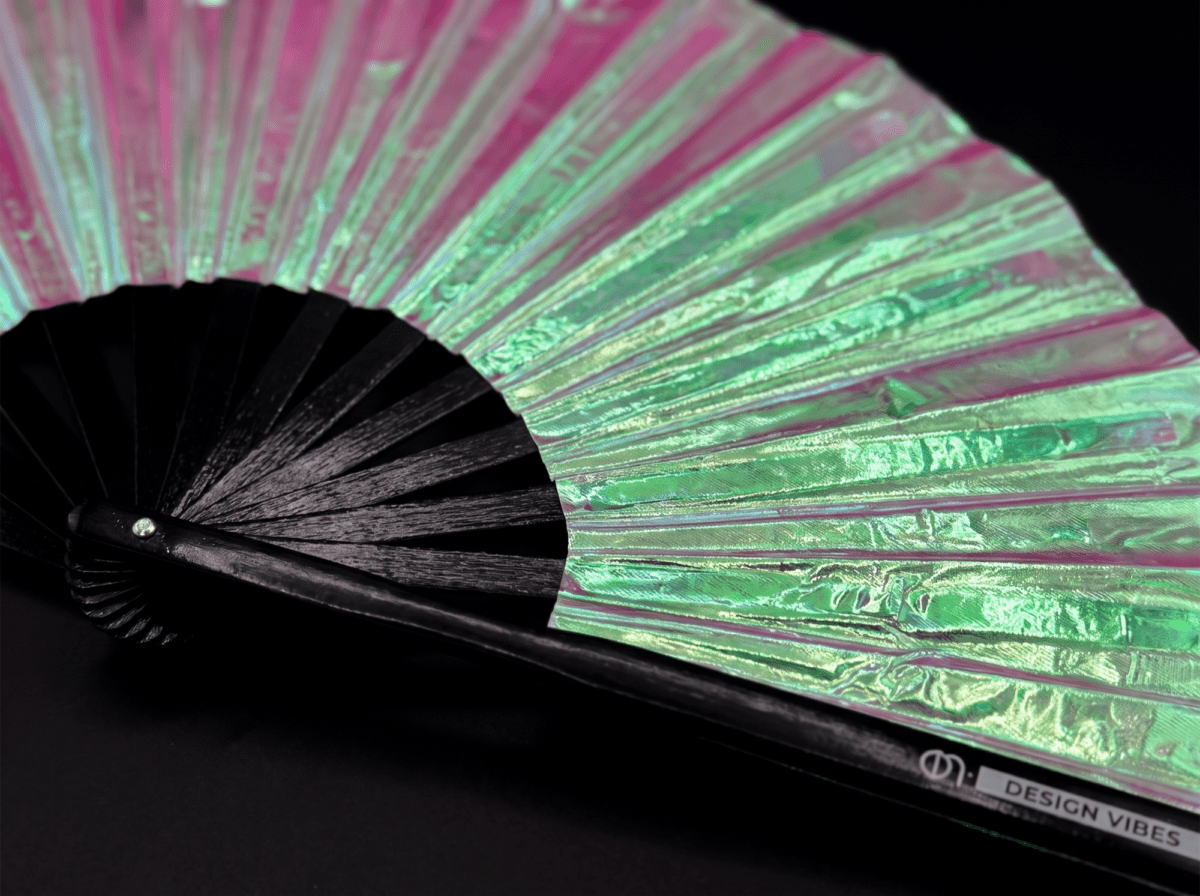 Holographic Green Festival Fan, Iridescent Rave Accessory, View 10