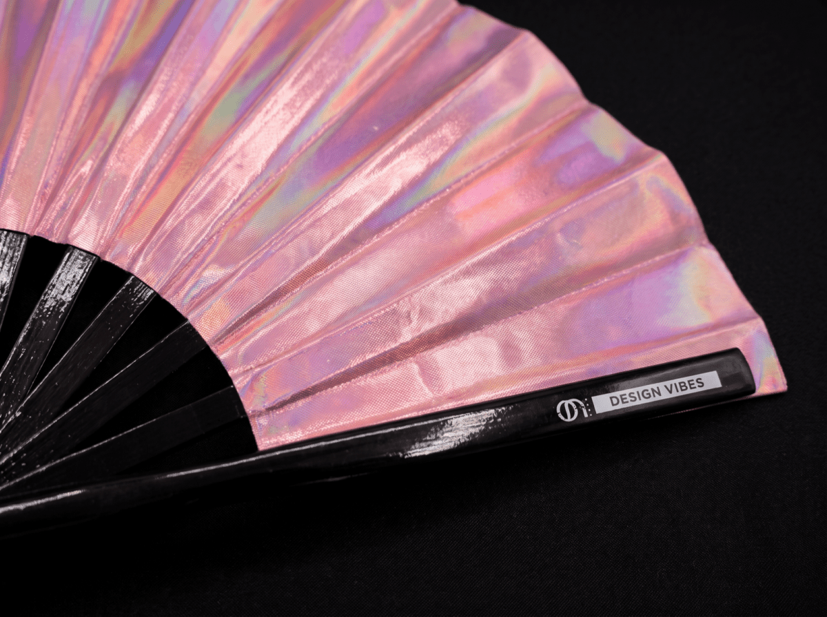 Holographic Pink Festival Fan, Iridescent Pride Accessory, View 10