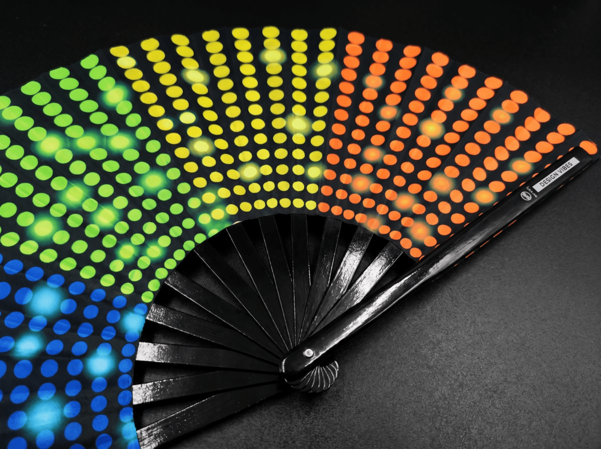 Black Festival Fan with Rainbow Dots, Rave & CSD, View 8