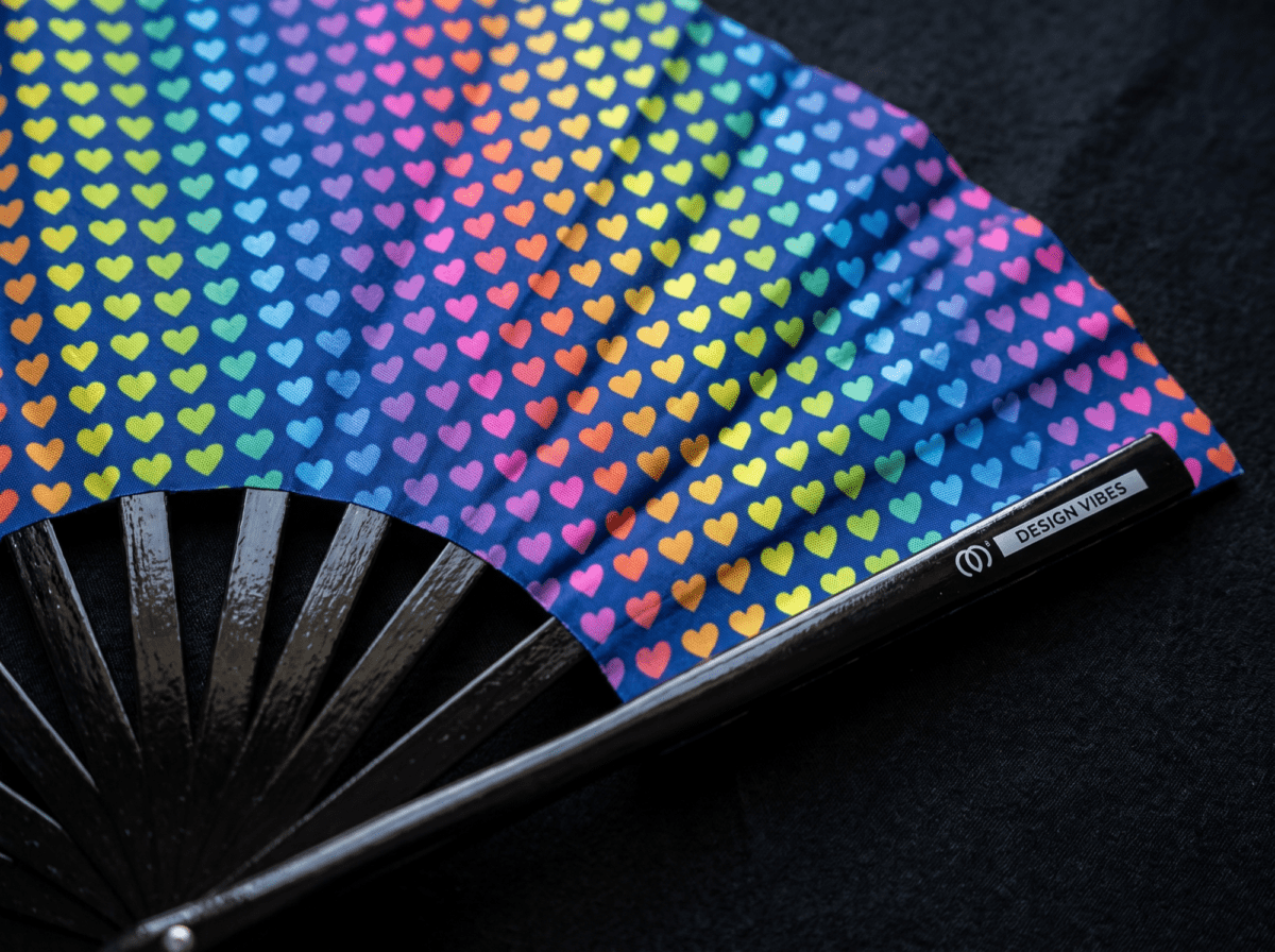 Festival Fans, Dark Blue with Rainbow Hearts, CSD & Pride, View 8