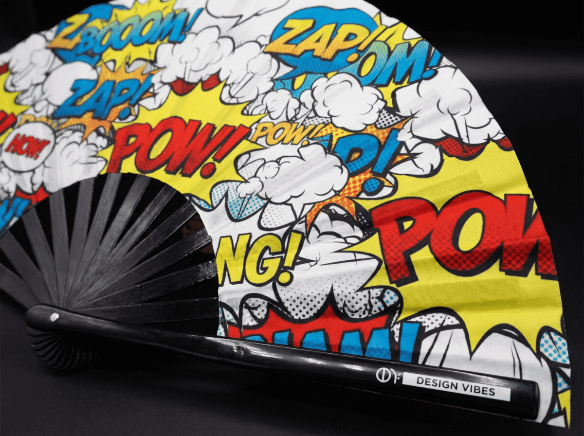“ZAP BOOM POW” Festival Fan—Yellow: Comics, Rave & Party, View 8