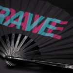 “RAVE” Festival Fan, Black, Teal-Pink, Techno & Rave accessory, View 8