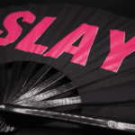 “SLAY” Festival Fan in Black/Pink, CSD & Rave Accessory, View 6