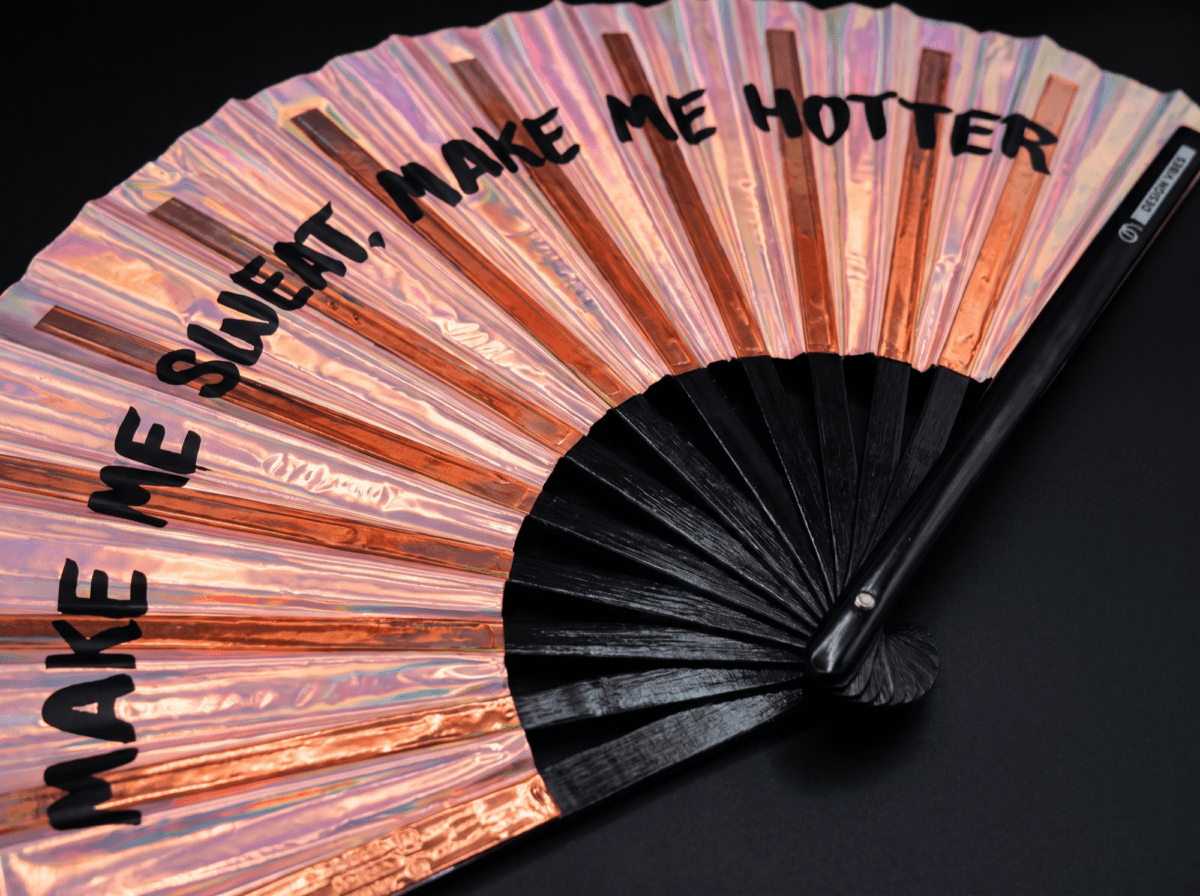 “MAKE ME SWEAT” Festival Fan, holographic rose gold, Rave, View 8