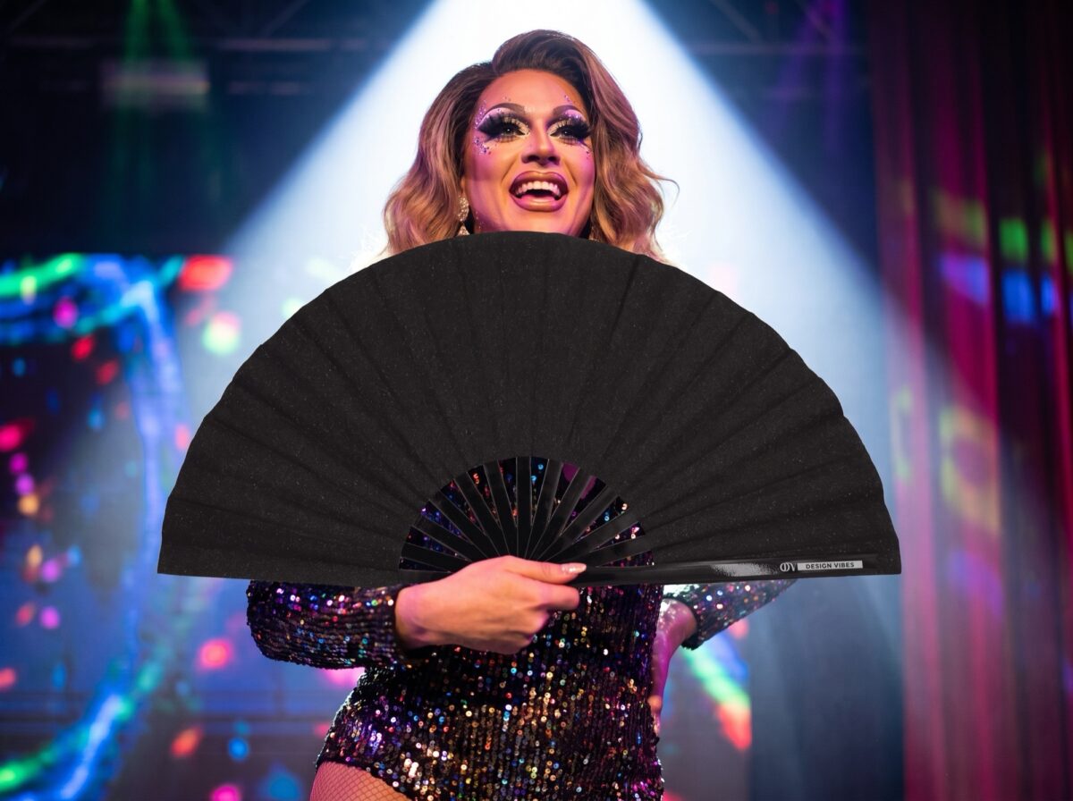 Black Glitter Festival Fan, an Elegant Rave & CSD Accessory, View 5