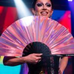 Holographic Pink Festival Fan, Iridescent Pride Accessory, View 5