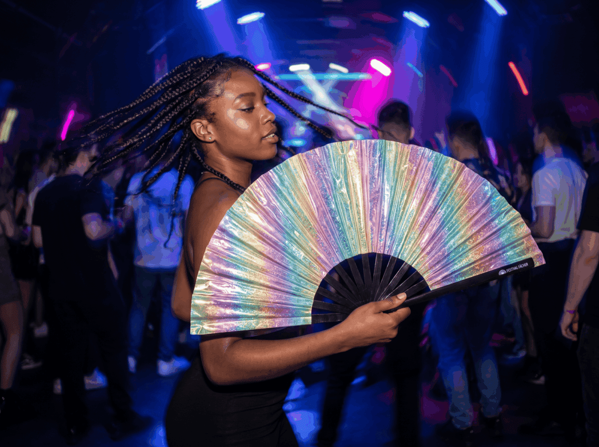 Festival Fans: Holographic Glitter Pastel Rainbow for Festivals & Raves, View 2