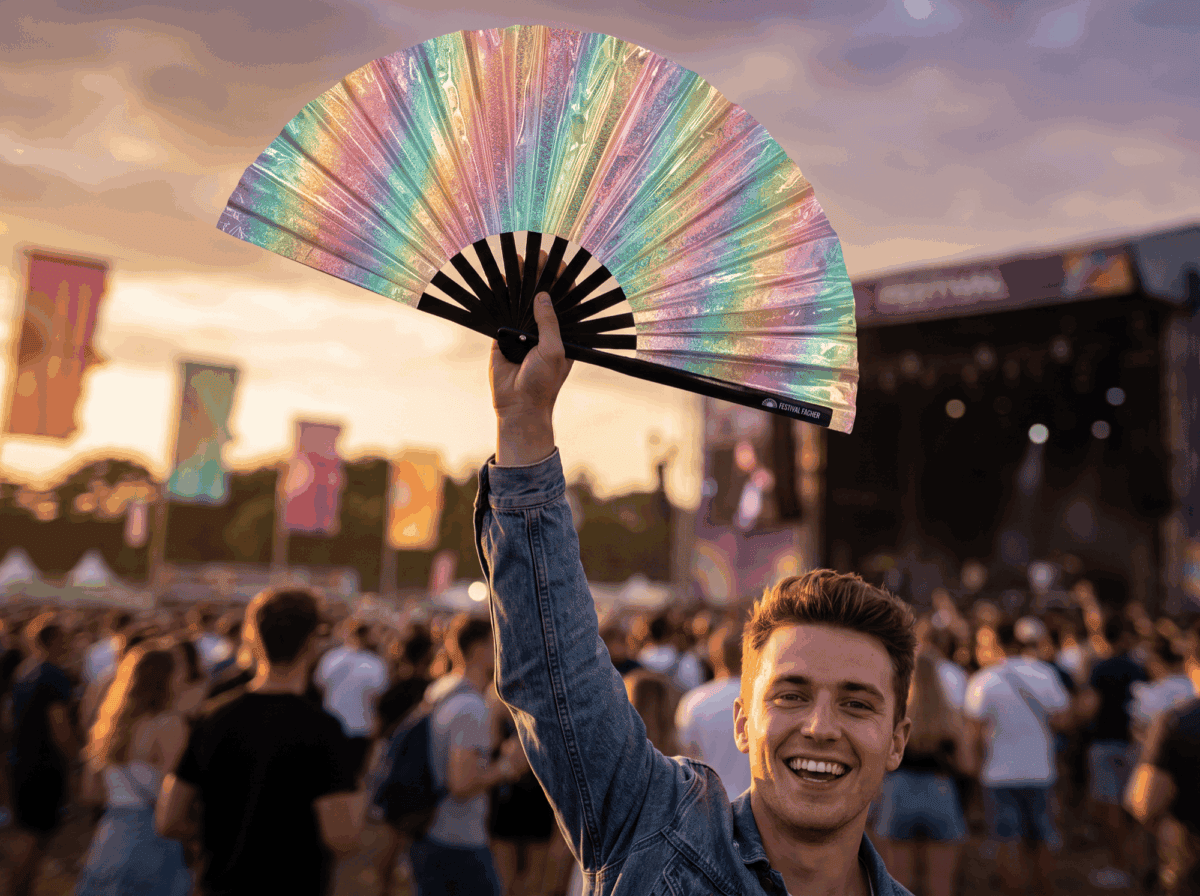 Festival Fans: Holographic Glitter Pastel Rainbow for Festivals & Raves, View 3