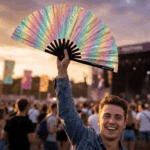 Festival Fans: Holographic Glitter Pastel Rainbow for Festivals & Raves, View 3
