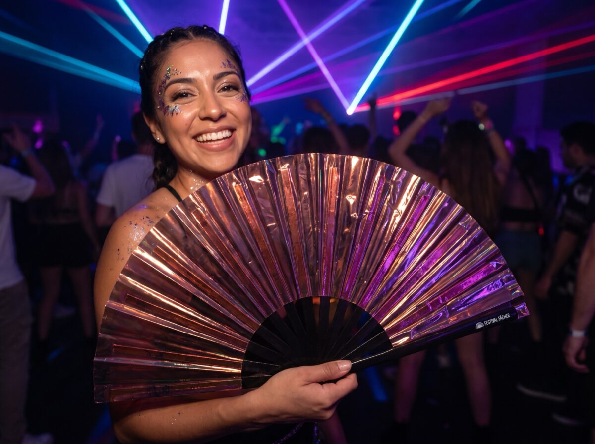 Holographic Transparent Burgundy Festival Fans for Festivals & Raves, View 2
