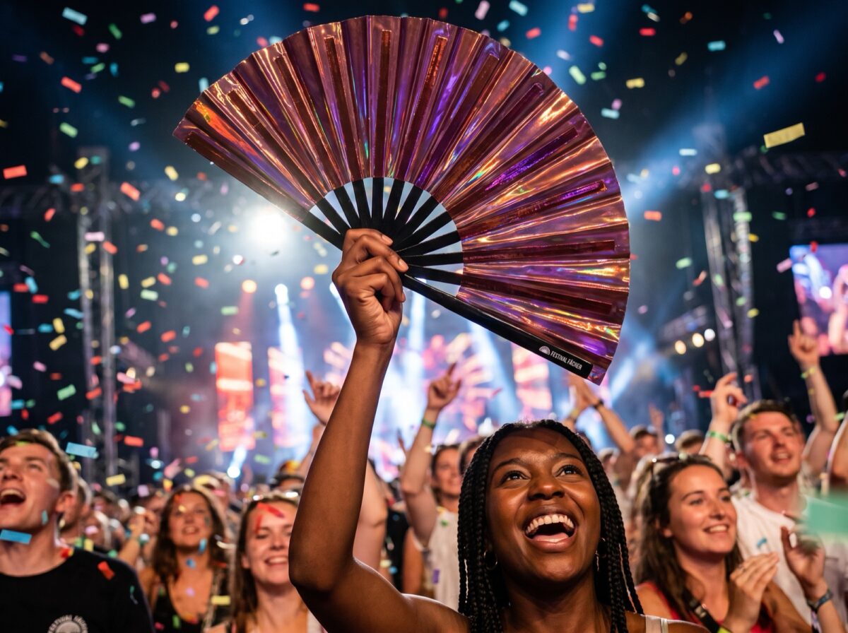 Holographic Transparent Burgundy Festival Fans for Festivals & Raves, View 4