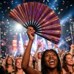 Holographic Transparent Burgundy Festival Fans for Festivals & Raves, View 4