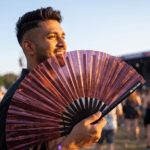Holographic Transparent Burgundy Festival Fans for Festivals & Raves, View 3