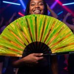 Holographic Transparent Neon Green Festival Fans for Rave & Techno, View 2