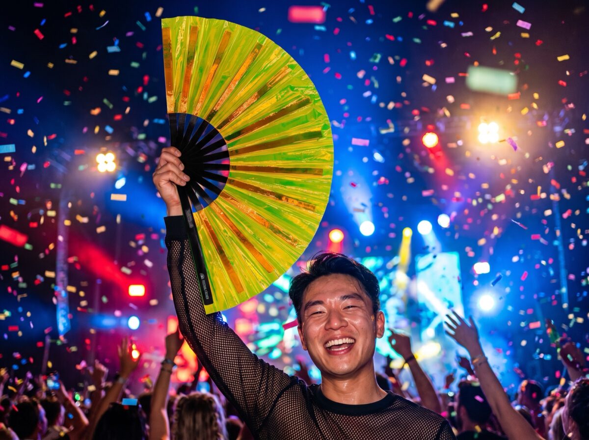 Holographic Transparent Neon Green Festival Fans for Rave & Techno, View 4