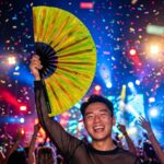 Holographic Transparent Neon Green Festival Fans for Rave & Techno, View 4