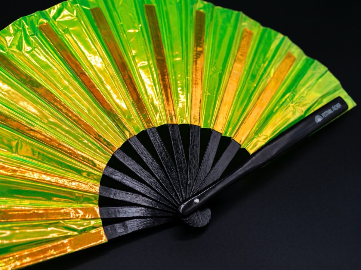 Holographic Transparent Neon Green Festival Fans for Rave & Techno, View 5