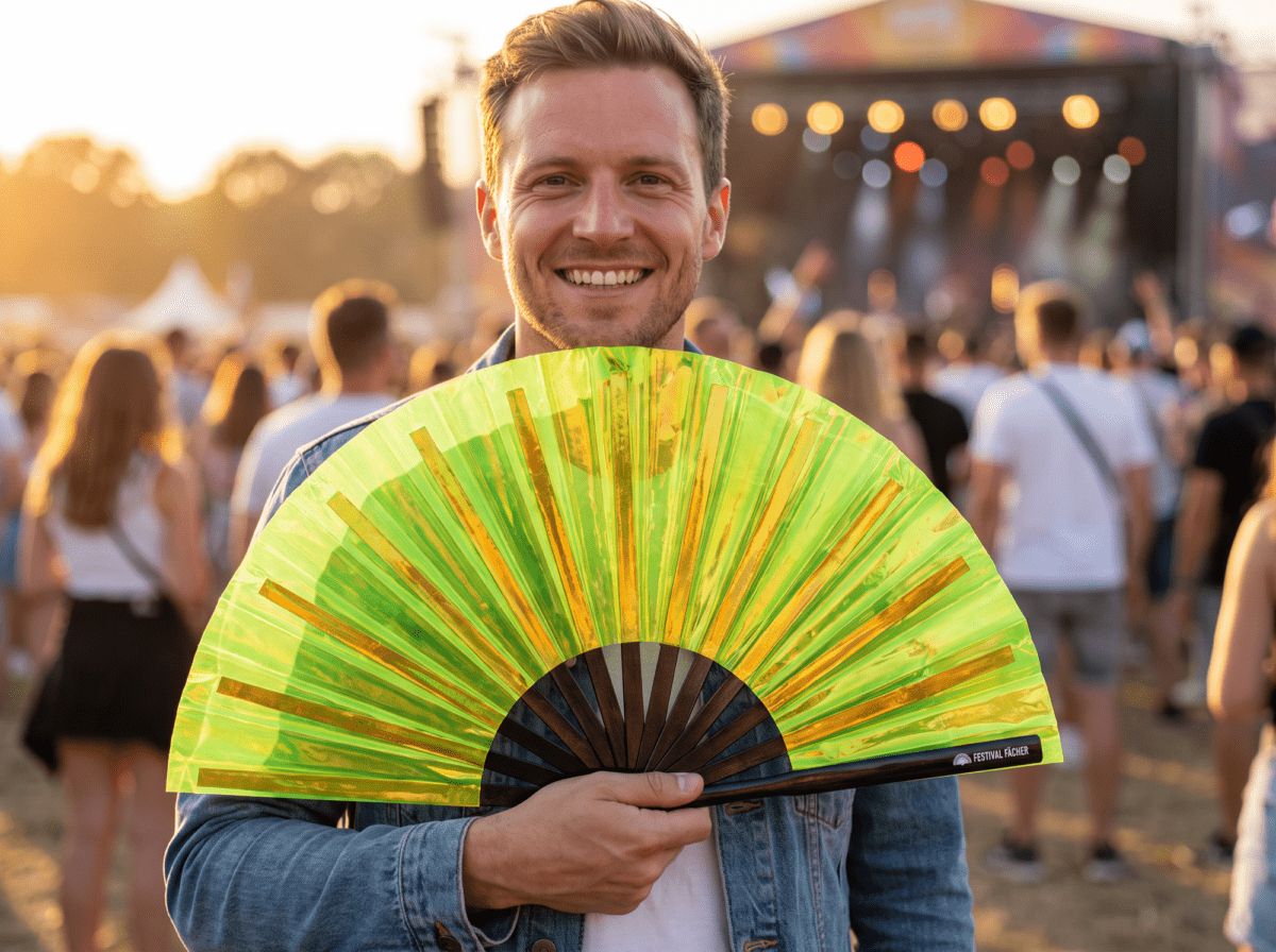 Holographic Transparent Neon Green Festival Fans for Rave & Techno, View 3