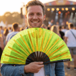 Holographic Transparent Neon Green Festival Fans for Rave & Techno, View 3