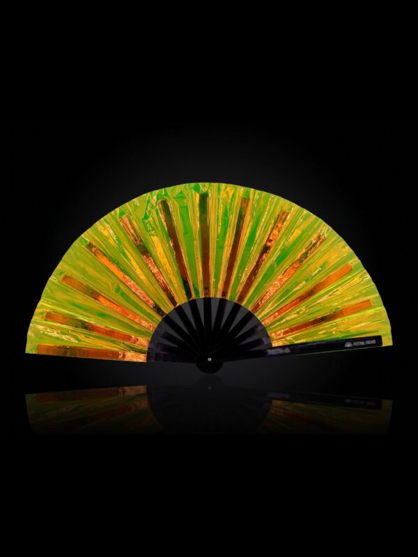 Holographic Transparent Neon Green Festival Fans for Rave & Techno