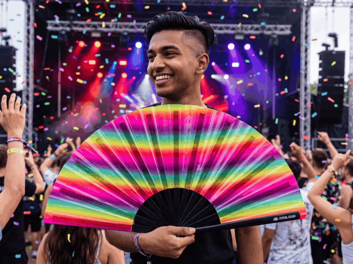 Transparent Festival Fans with Rainbow Stripes for CSD & Pride, View 4
