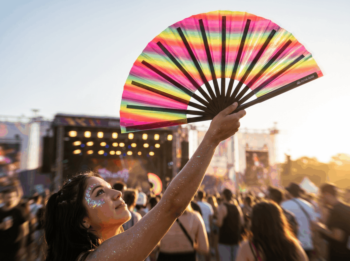 Transparent Festival Fans with Rainbow Stripes for CSD & Pride, View 3