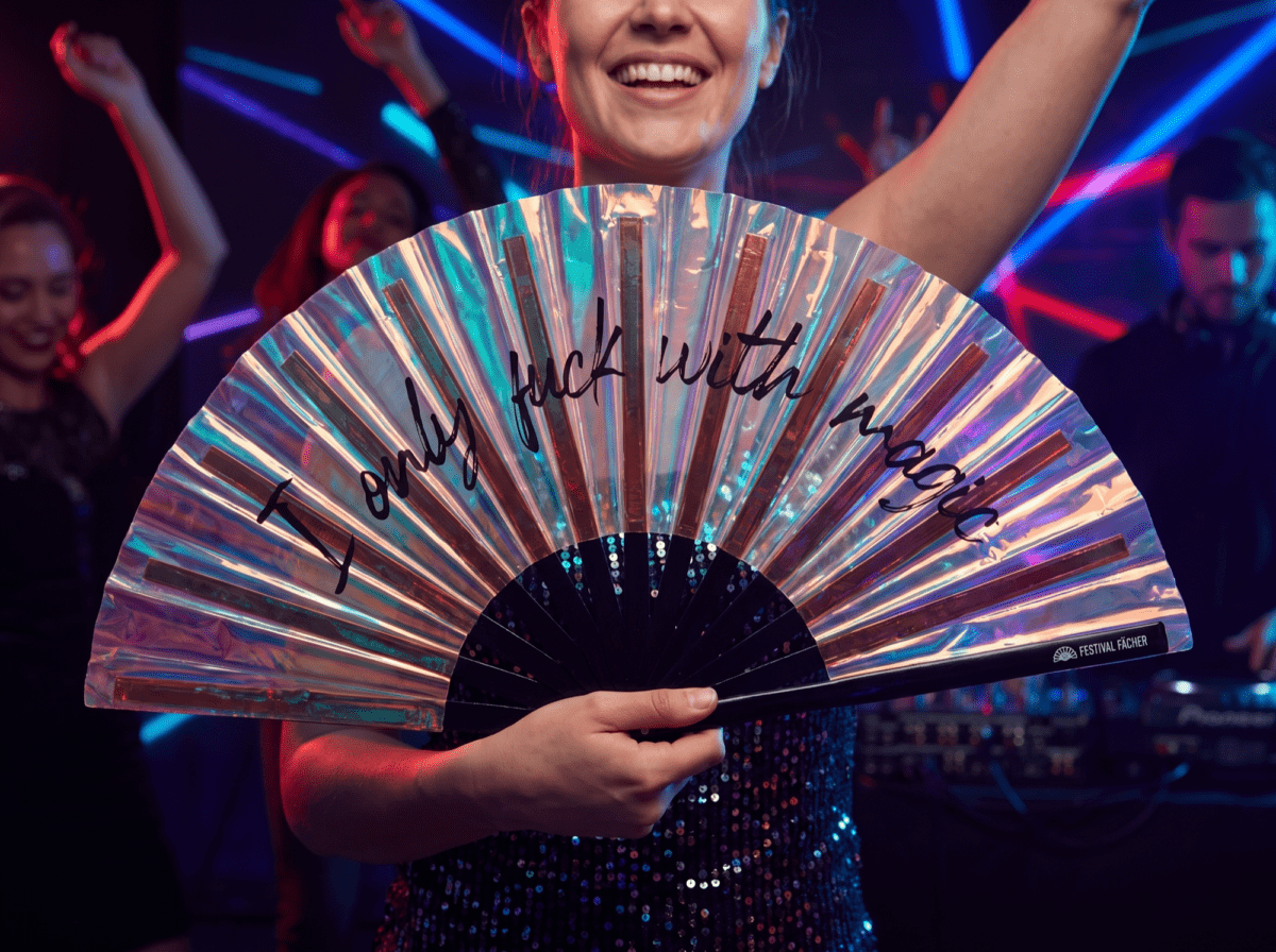 “I only fuck with magic” Festival Fan, Holo-Copper for Raves & Festivals, View 2