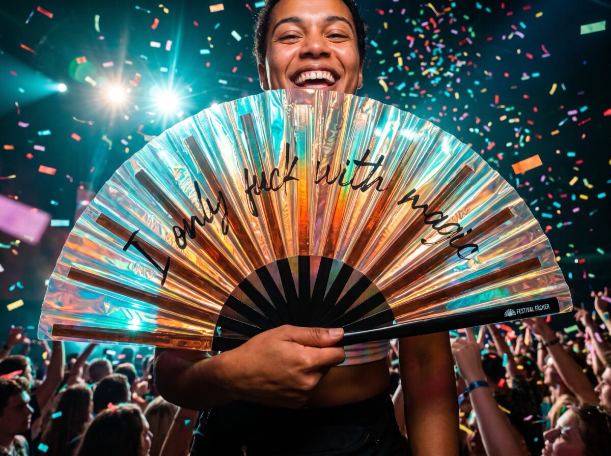 “I only fuck with magic” Festival Fan, Holo-Copper for Raves & Festivals, View 4