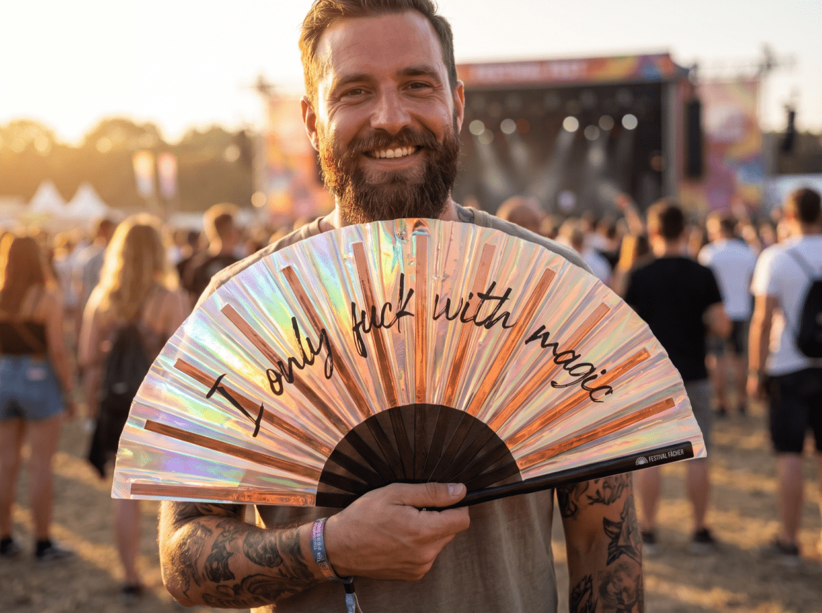 “I only fuck with magic” Festival Fan, Holo-Copper for Raves & Festivals, View 3