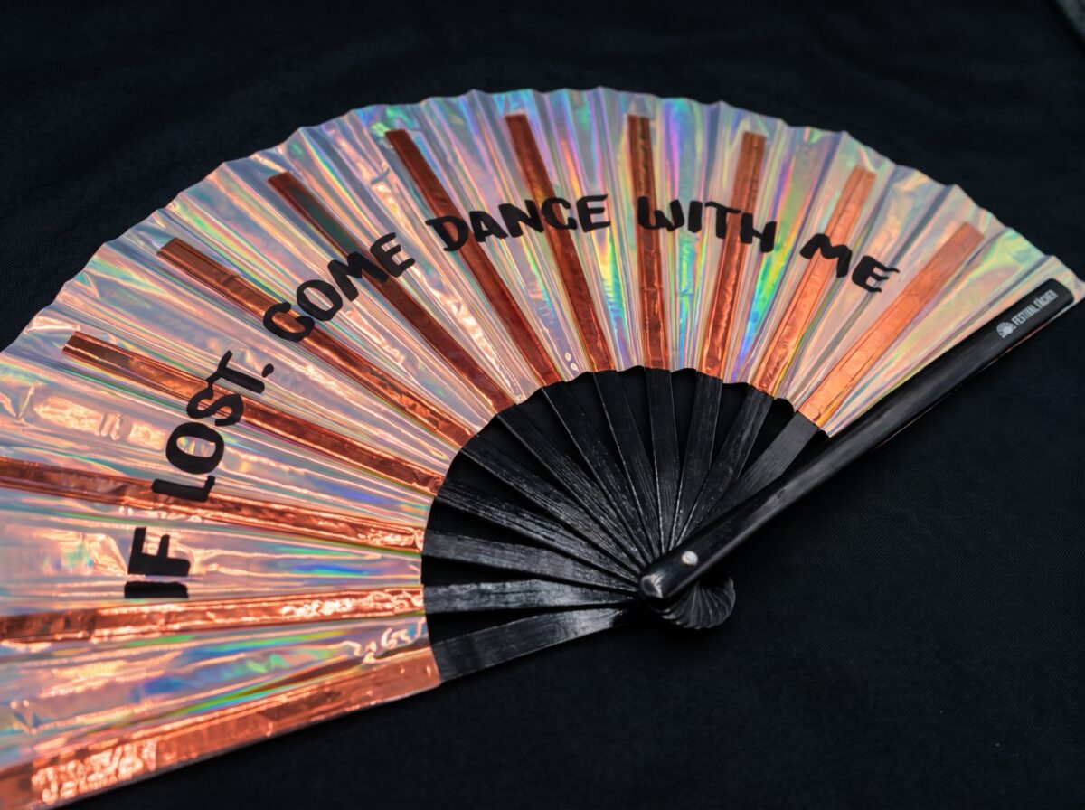 “IF LOST, COME DANCE WITH ME” Festival Fans, Holo-Copper for Festivals & Raves, View 6