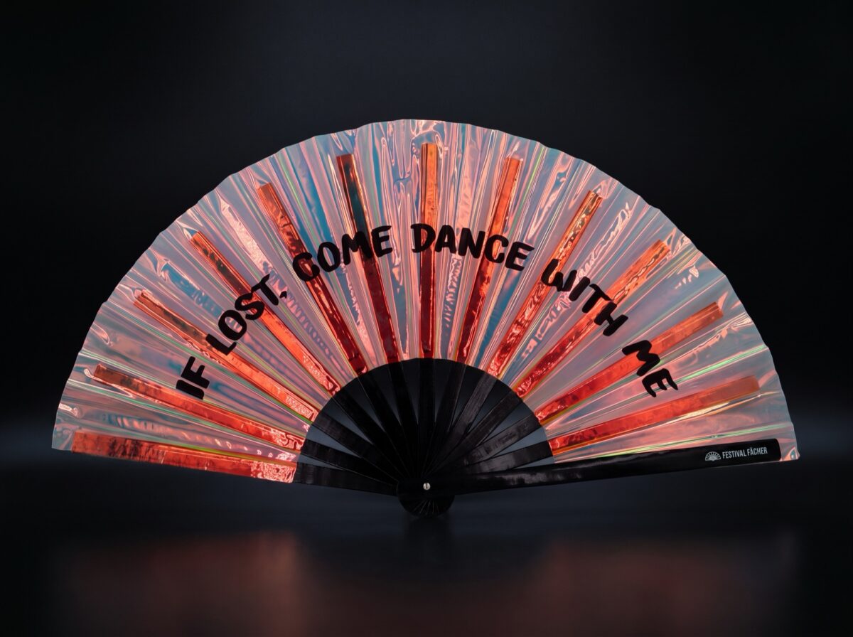 “IF LOST, COME DANCE WITH ME” Festival Fans, Holo-Copper for Festivals & Raves