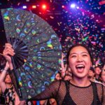 Festival Fans: Moon & Butterflies, Rainbow on Black for Festivals & Boho, View 4