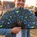 Festival Fans: Moon & Butterflies, Rainbow on Black for Festivals & Boho, View 3
