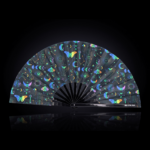 Festival Fans: Moon & Butterflies, Rainbow on Black for Festivals & Boho, View 1