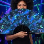 “Moon & Stars” Night Blue Festival Fan for Festivals & Boho, View 2