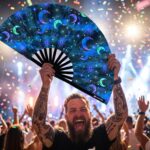 “Moon & Stars” Night Blue Festival Fan for Festivals & Boho, View 4
