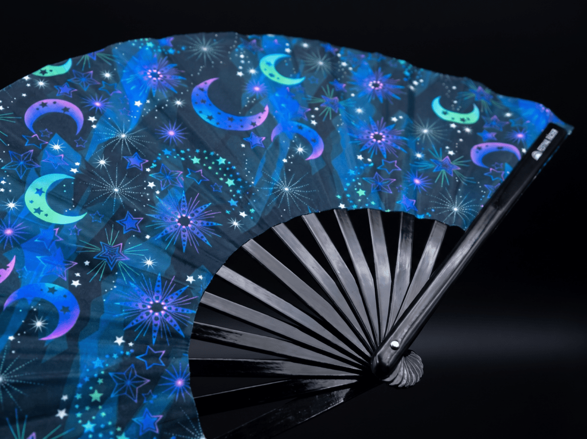 “Moon & Stars” Night Blue Festival Fan for Festivals & Boho, View 5