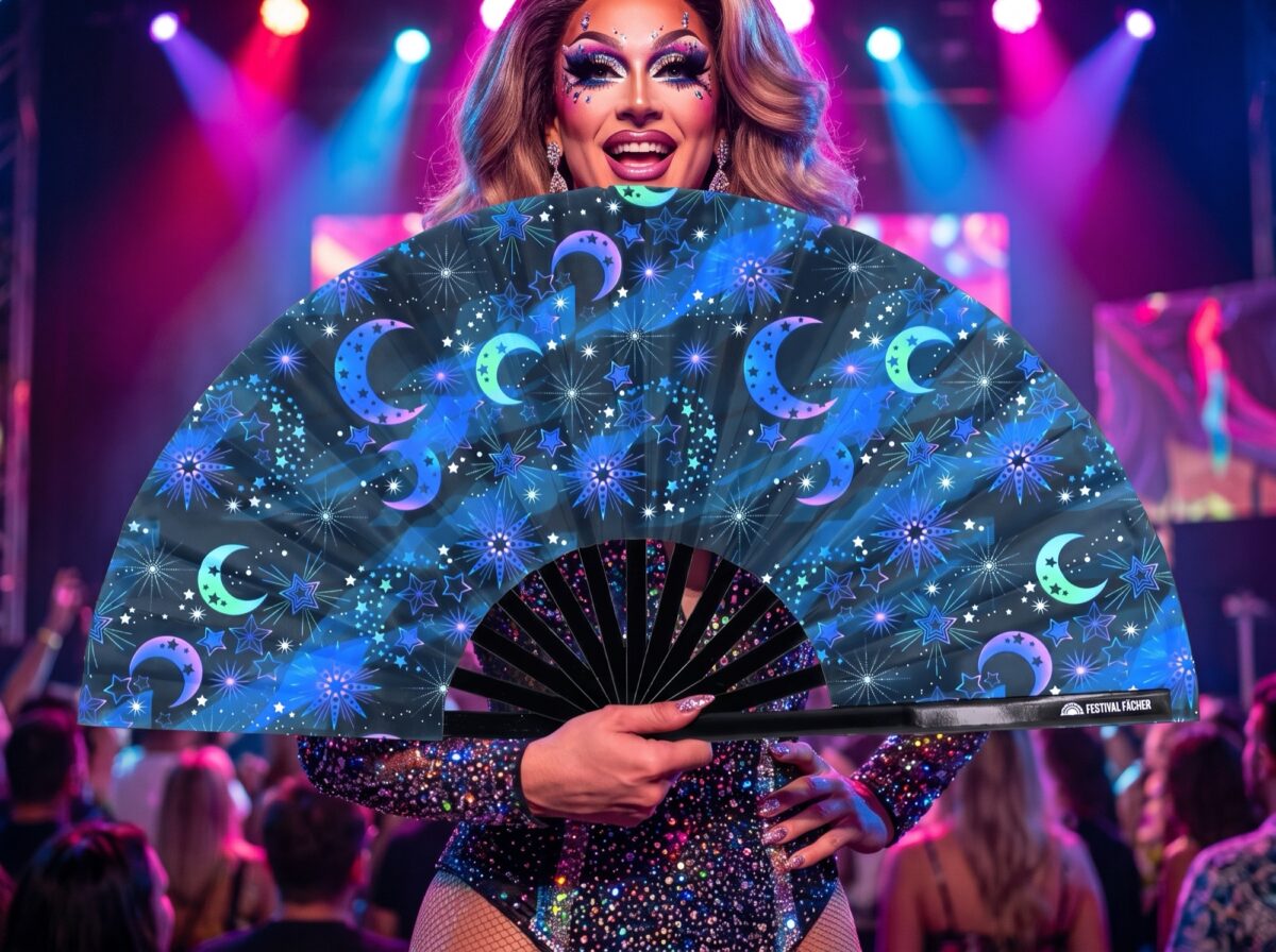 “Moon & Stars” Night Blue Festival Fan for Festivals & Boho, View 5