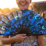 “Moon & Stars” Night Blue Festival Fan for Festivals & Boho, View 3