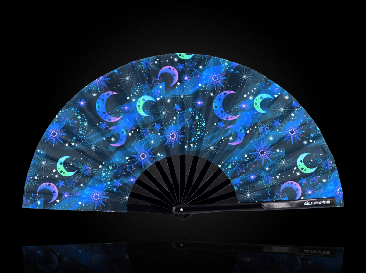 “Moon & Stars” Night Blue Festival Fan for Festivals & Boho