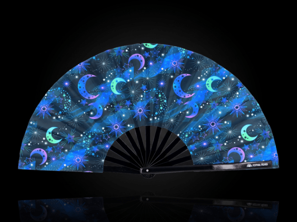 "Moon & Stars" Night Blue Festival Fan for Festivals & Boho