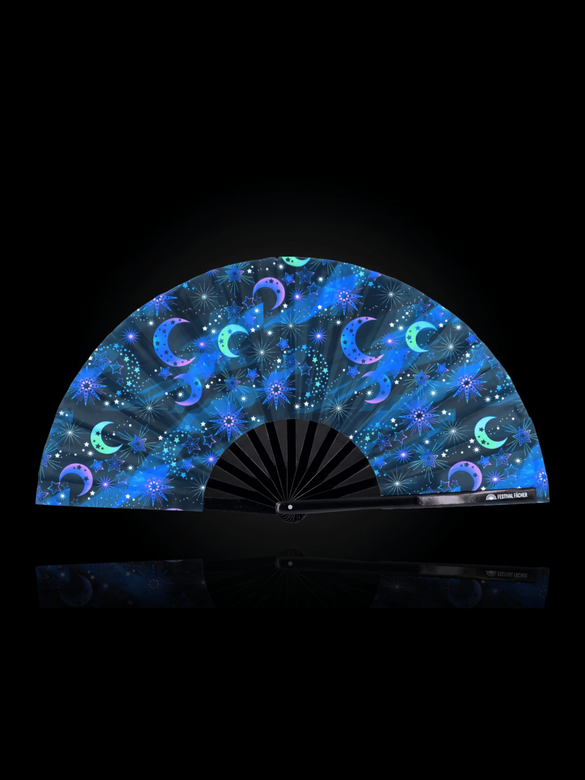 “Moon & Stars” Night Blue Festival Fan for Festivals & Boho