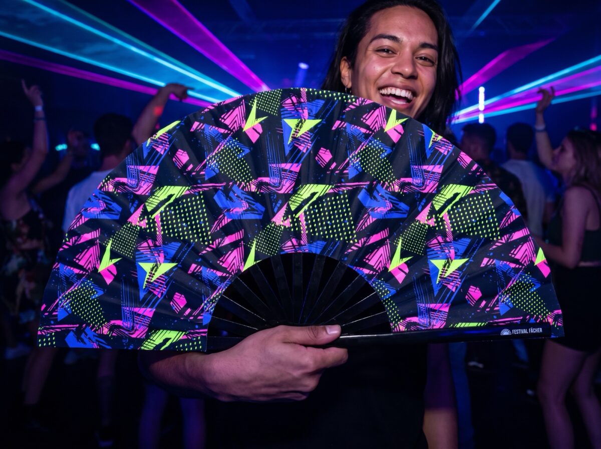 Neon Geometry Black Festival Fan for Techno & Rave, View 2
