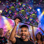 Neon Geometry Black Festival Fan for Techno & Rave, View 4