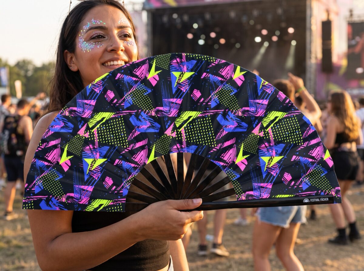 Neon Geometry Black Festival Fan for Techno & Rave, View 3