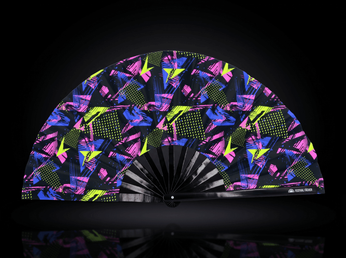 Neon Geometry Black Festival Fan for Techno & Rave