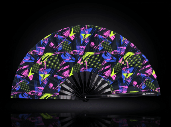 Neon Geometry Black Festival Fan for Techno & Rave