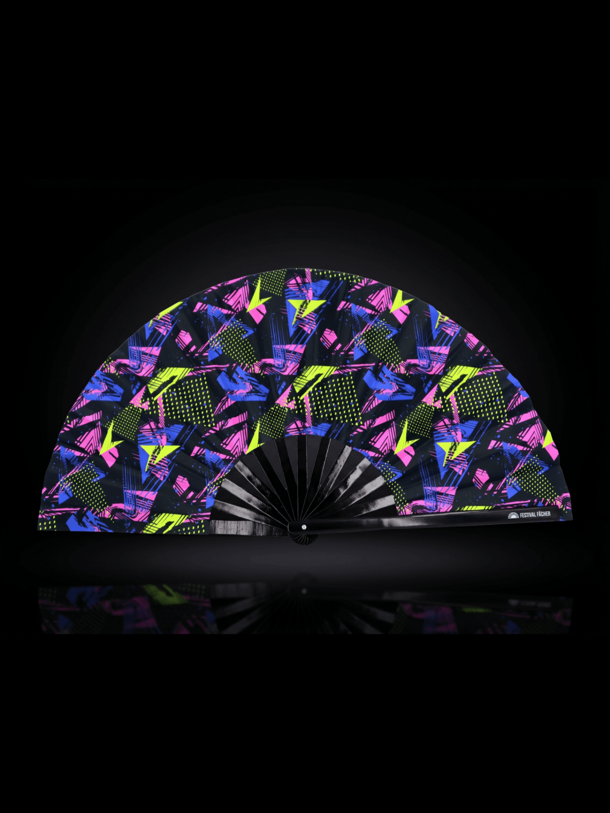Neon Geometry Black Festival Fan for Techno & Rave